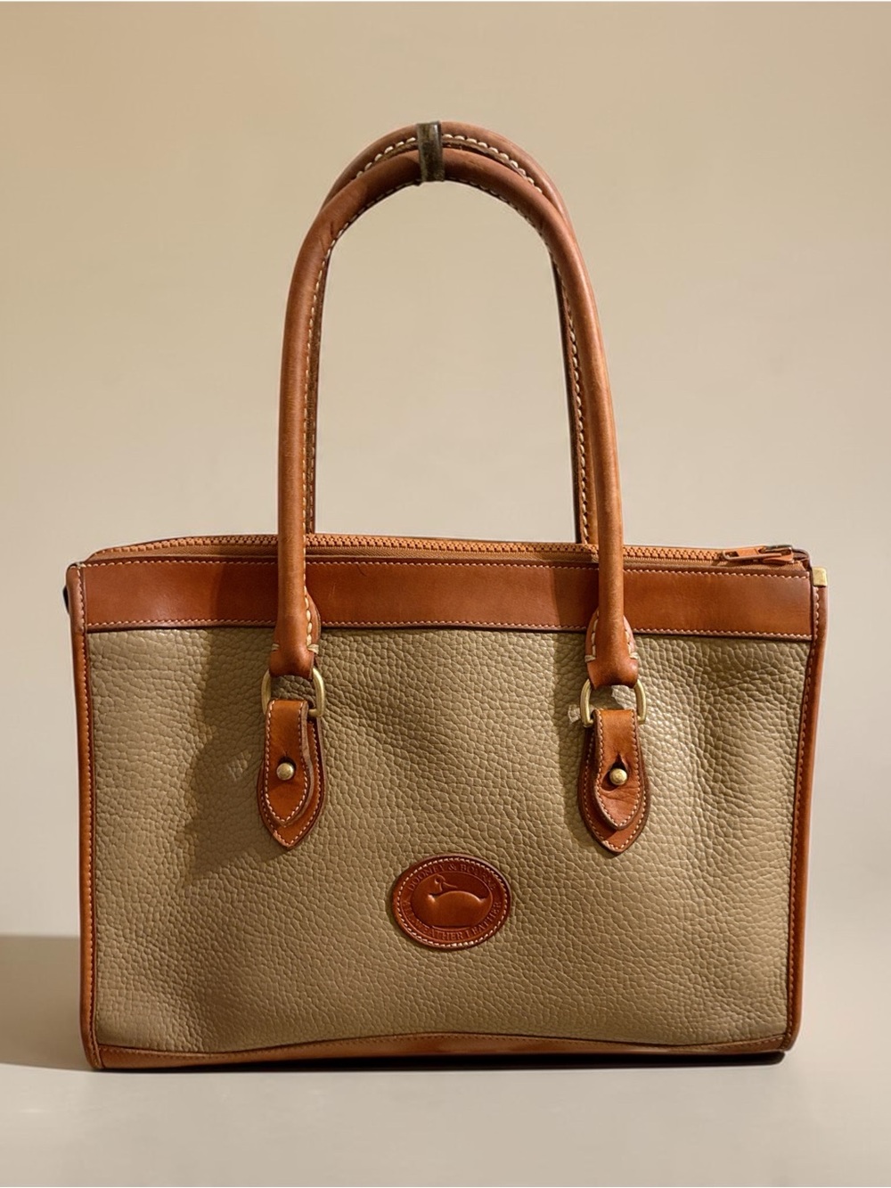 Dooney & Bourke Tan and Cream Pebbled Leather Satchel